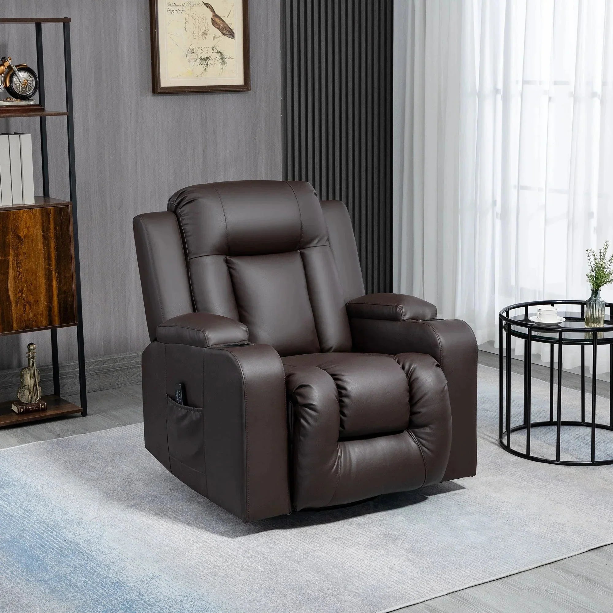 8 Vibration Points Massage Swivel Reclining Chair with Cup Holders in Faux Leather - Available in 2 Colours