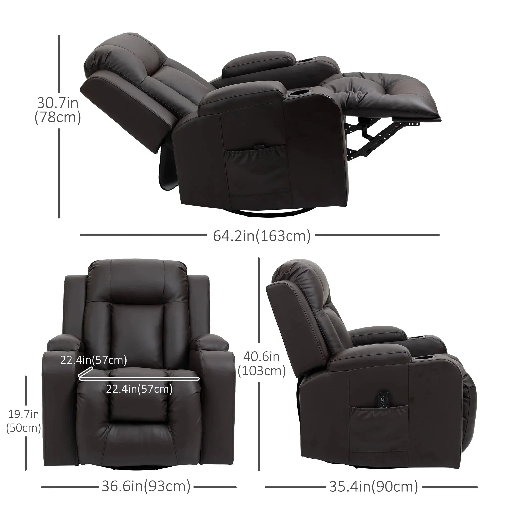 8 Vibration Points Massage Swivel Reclining Chair with Cup Holders in Faux Leather - Available in 2 Colours