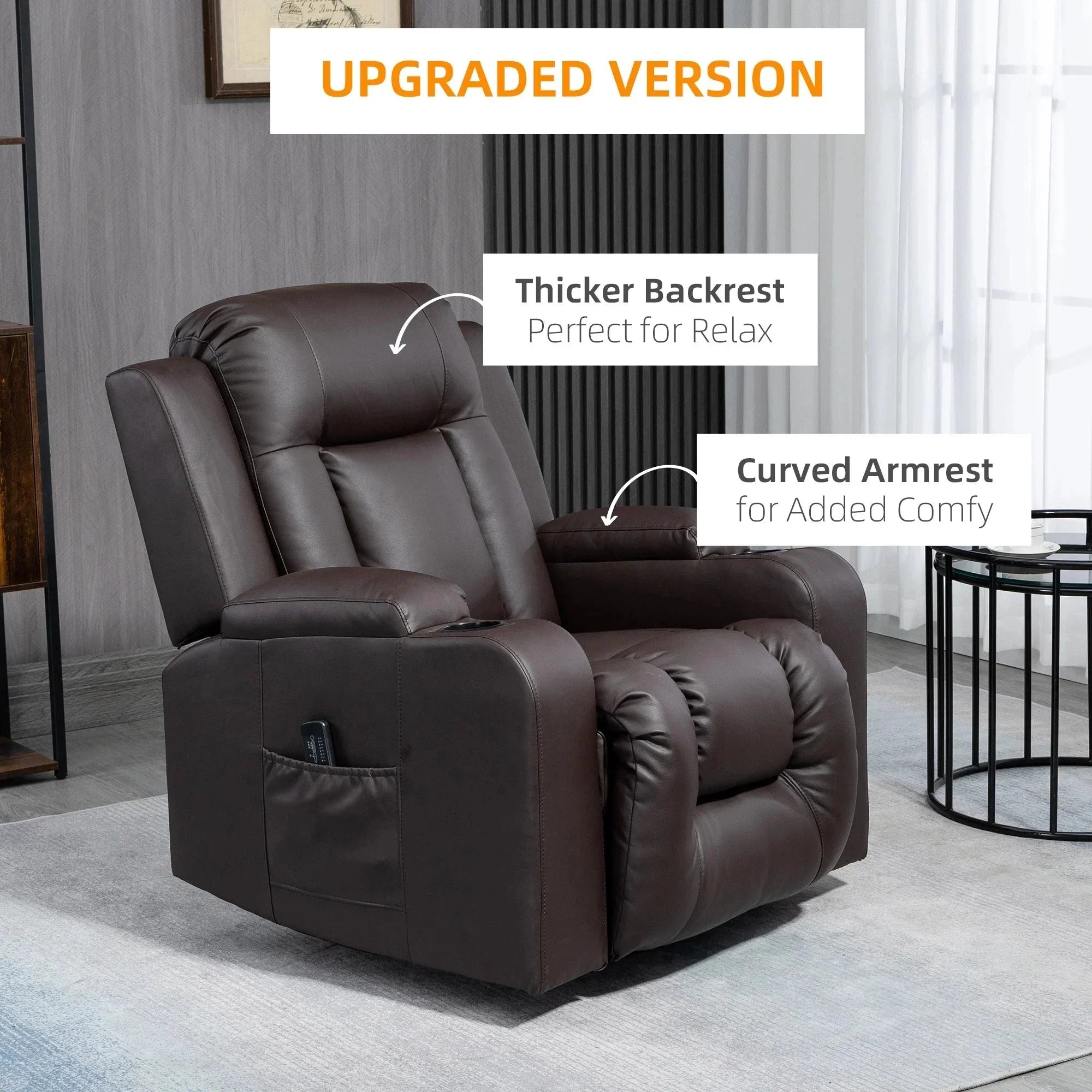 8 Vibration Points Massage Swivel Reclining Chair with Cup Holders in Faux Leather - Available in 2 Colours