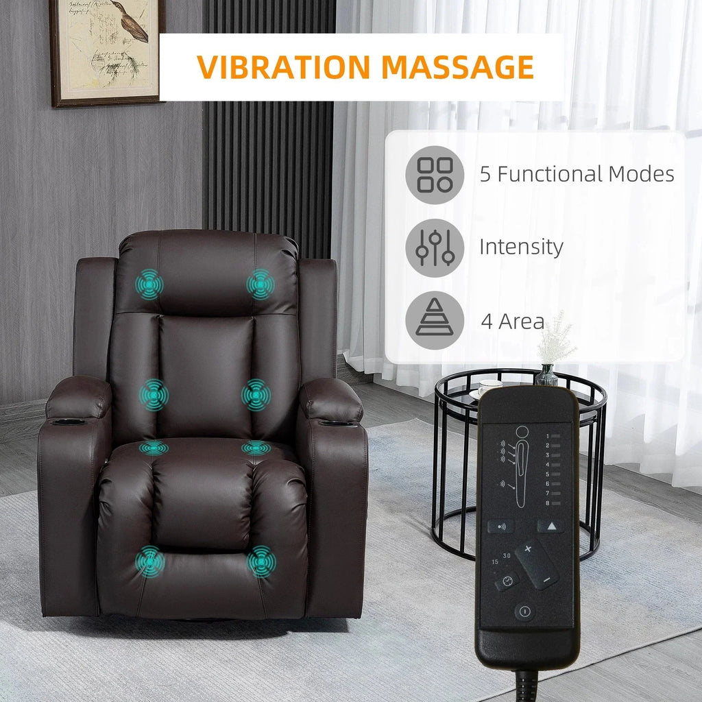8 Vibration Points Massage Swivel Reclining Chair with Cup Holders in Faux Leather - Available in 2 Colours