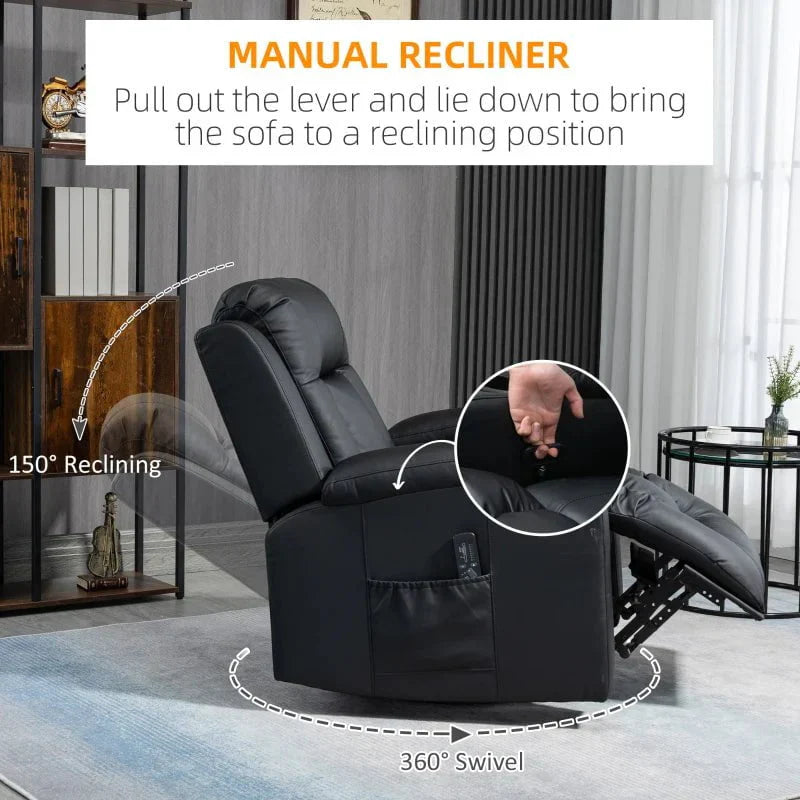 8 Vibration Points Massage Swivel Reclining Chair with Cup Holders in Faux Leather - Available in 2 Colours