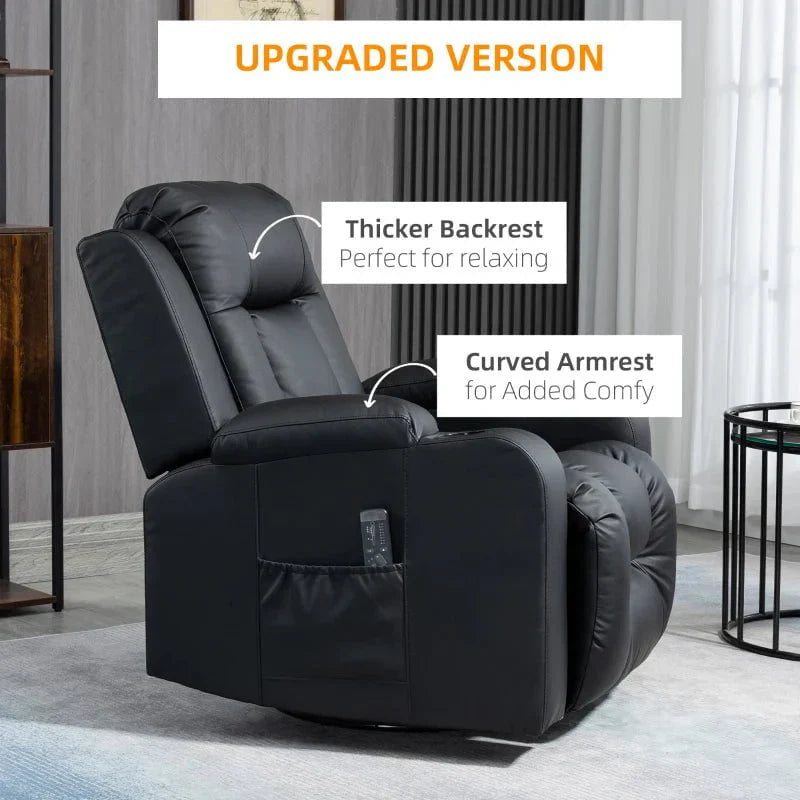 8 Vibration Points Massage Swivel Reclining Chair with Cup Holders in Faux Leather - Available in 2 Colours