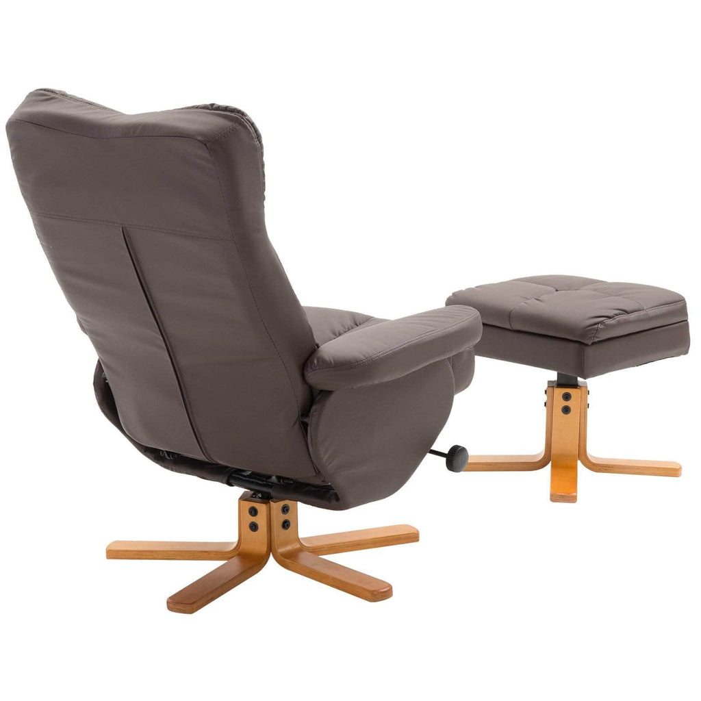 Ergonomic Faux Leather Swivel Recliner and Storage Ottoman in Brown