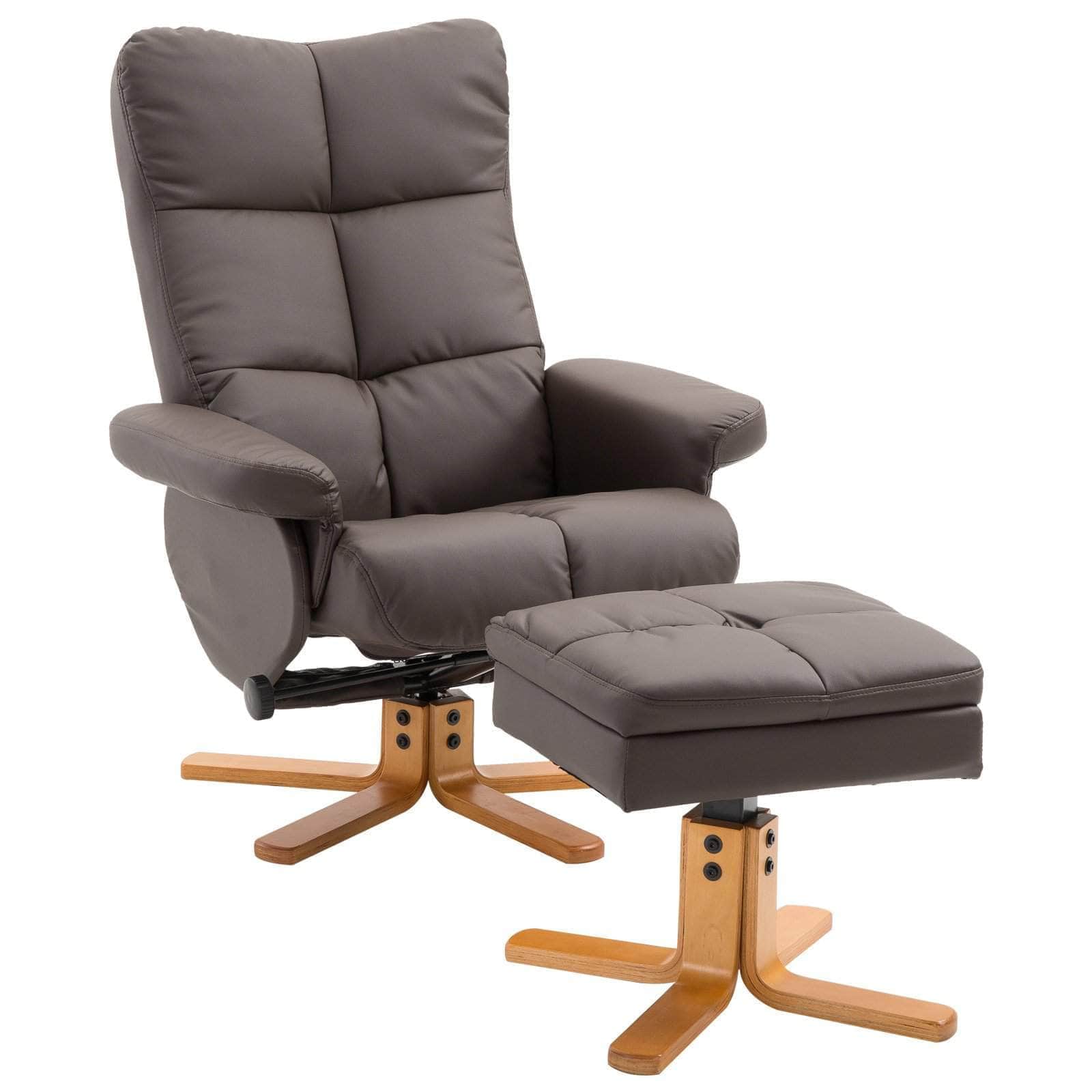 Ergonomic Faux Leather Swivel Recliner and Storage Ottoman in Brown