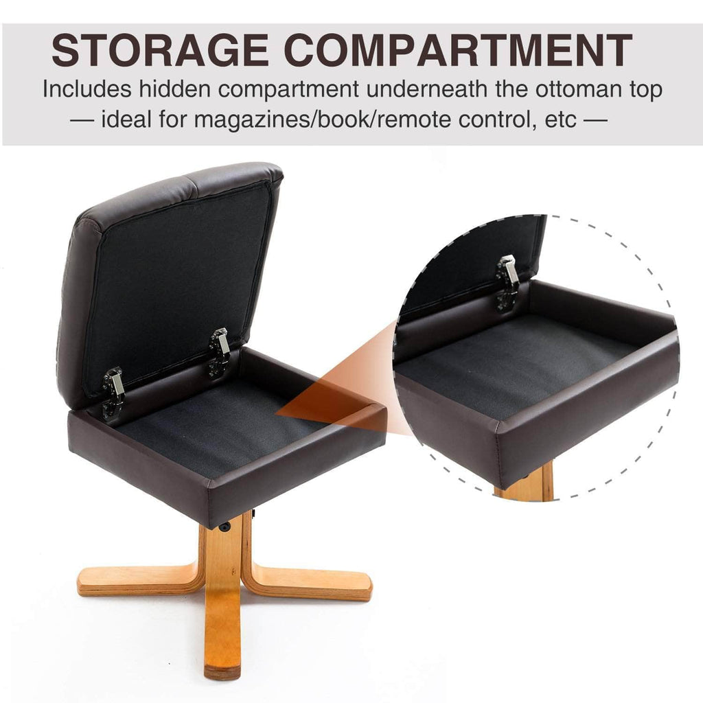 Ergonomic Faux Leather Swivel Recliner and Storage Ottoman in Brown