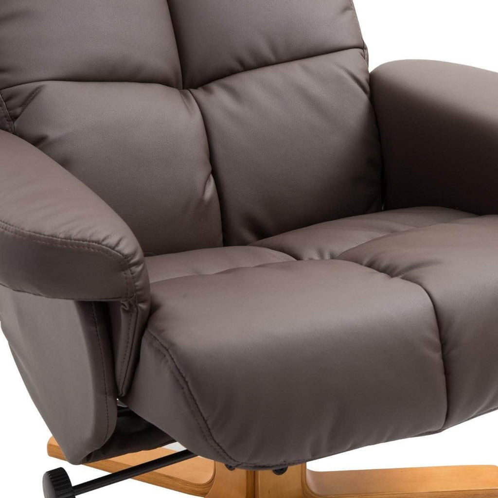 Ergonomic Faux Leather Swivel Recliner and Storage Ottoman in Brown