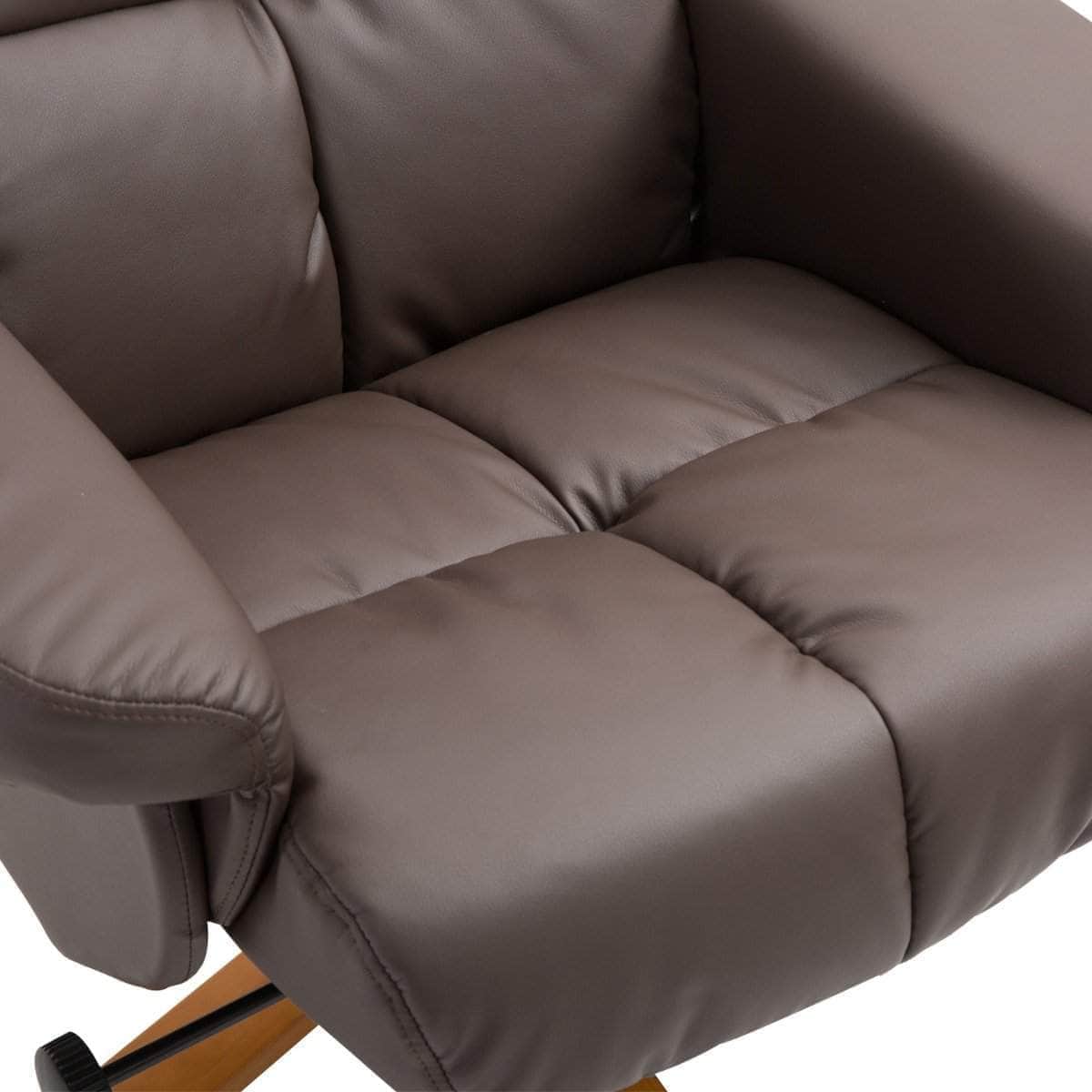 Ergonomic Faux Leather Swivel Recliner and Storage Ottoman in Brown