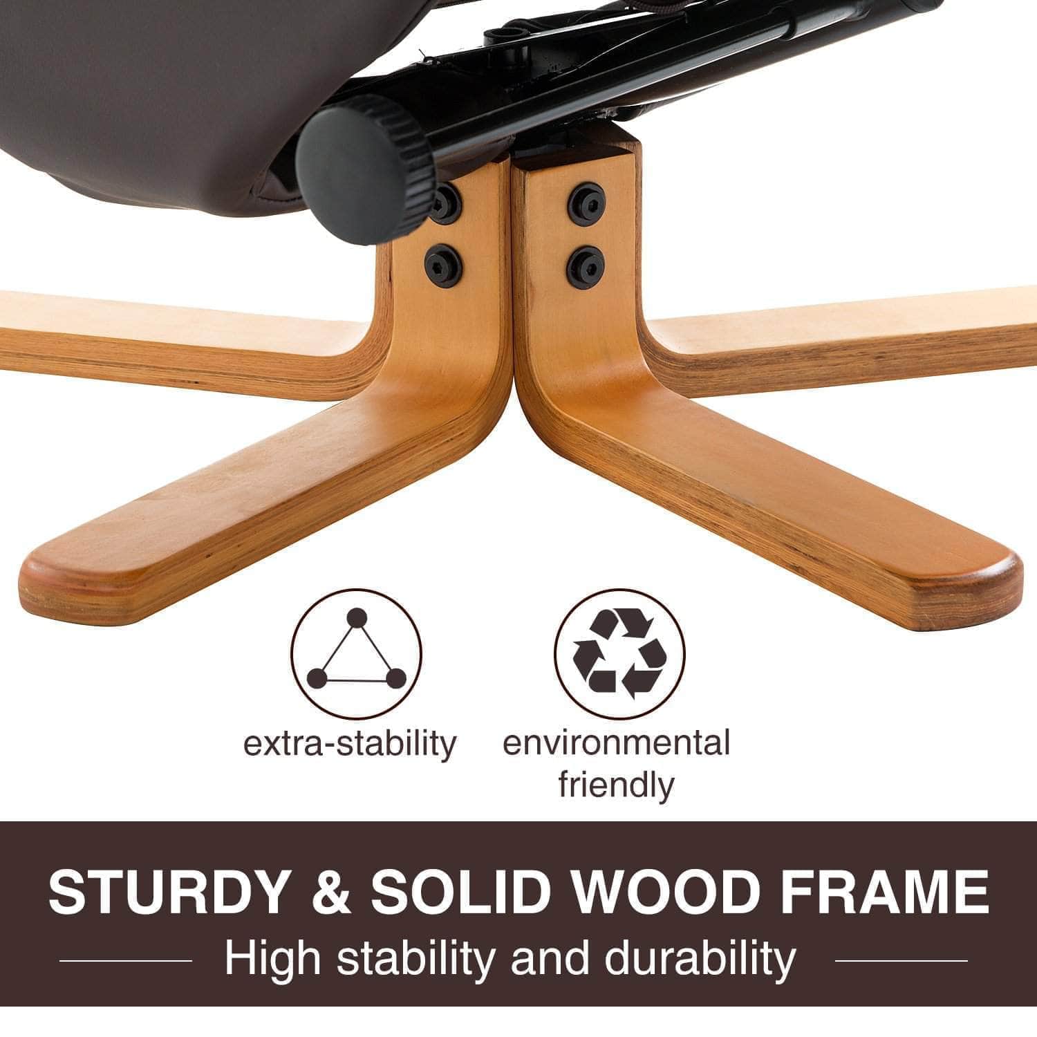 Ergonomic Faux Leather Swivel Recliner and Storage Ottoman in Brown