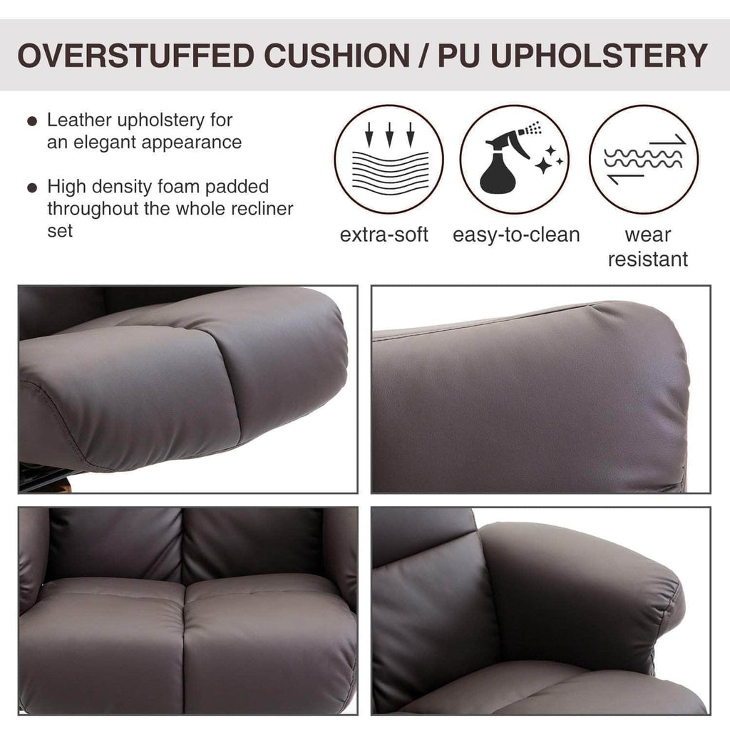 Ergonomic Faux Leather Swivel Recliner and Storage Ottoman in Brown