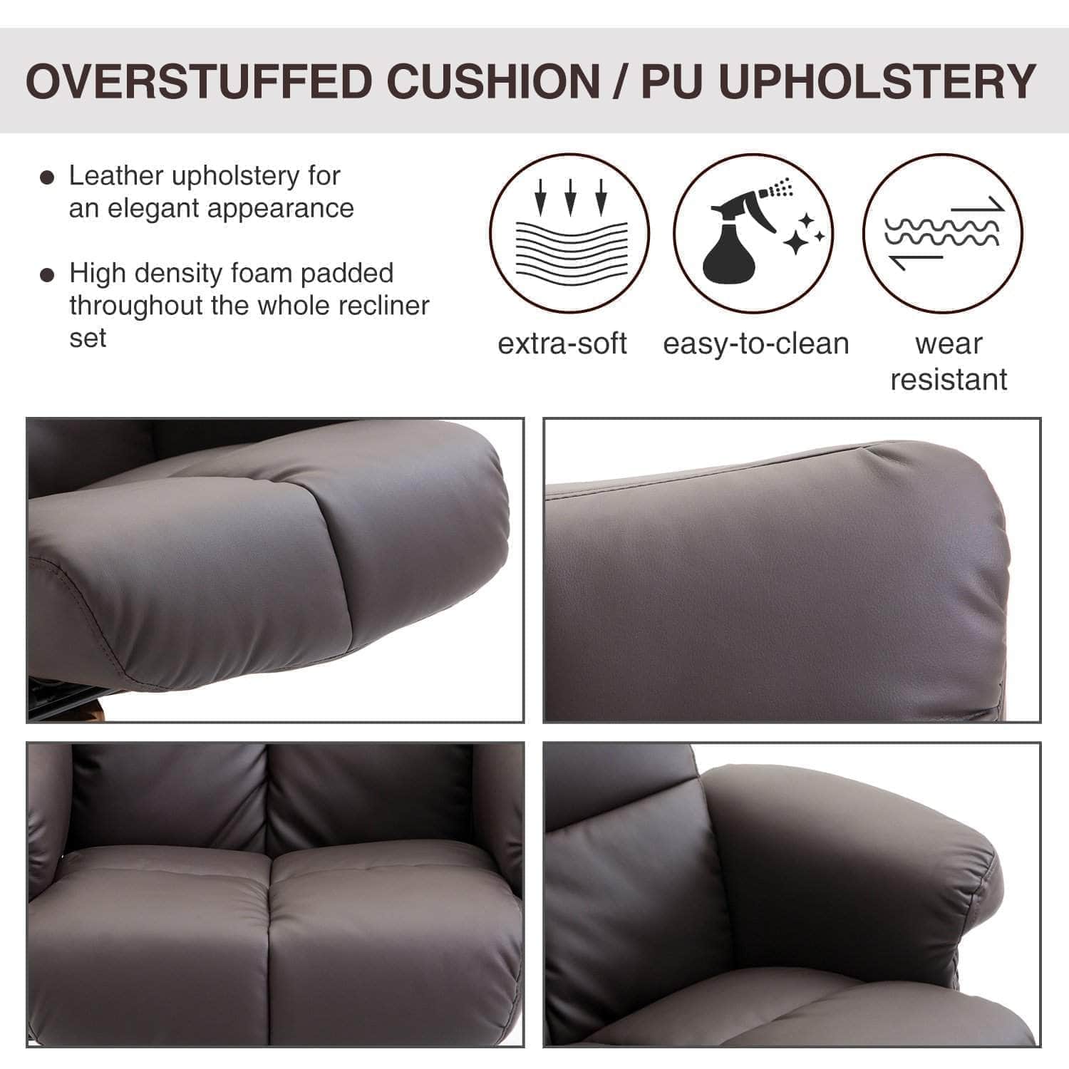 Ergonomic Faux Leather Swivel Recliner and Storage Ottoman in Brown