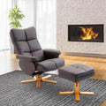 Ergonomic Faux Leather Swivel Recliner and Storage Ottoman in Brown
