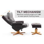 Ergonomic Faux Leather Swivel Recliner and Storage Ottoman in Brown