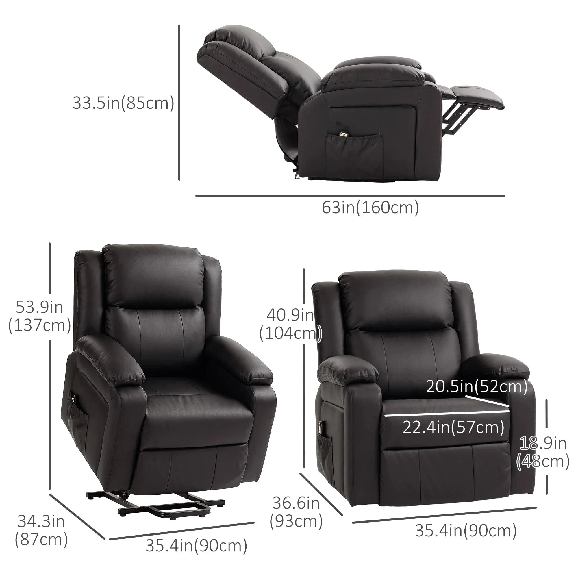 Faux Leather Upholstered Power Lift Recliner Chair - Available in 3 Colours