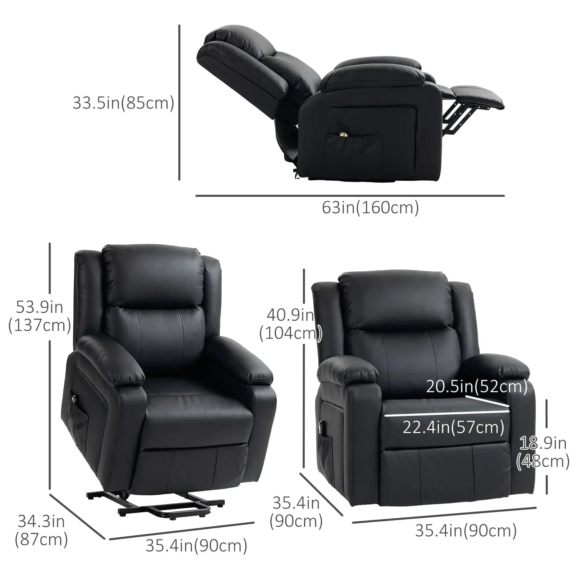 Faux Leather Upholstered Power Lift Recliner Chair - Available in 3 Colours