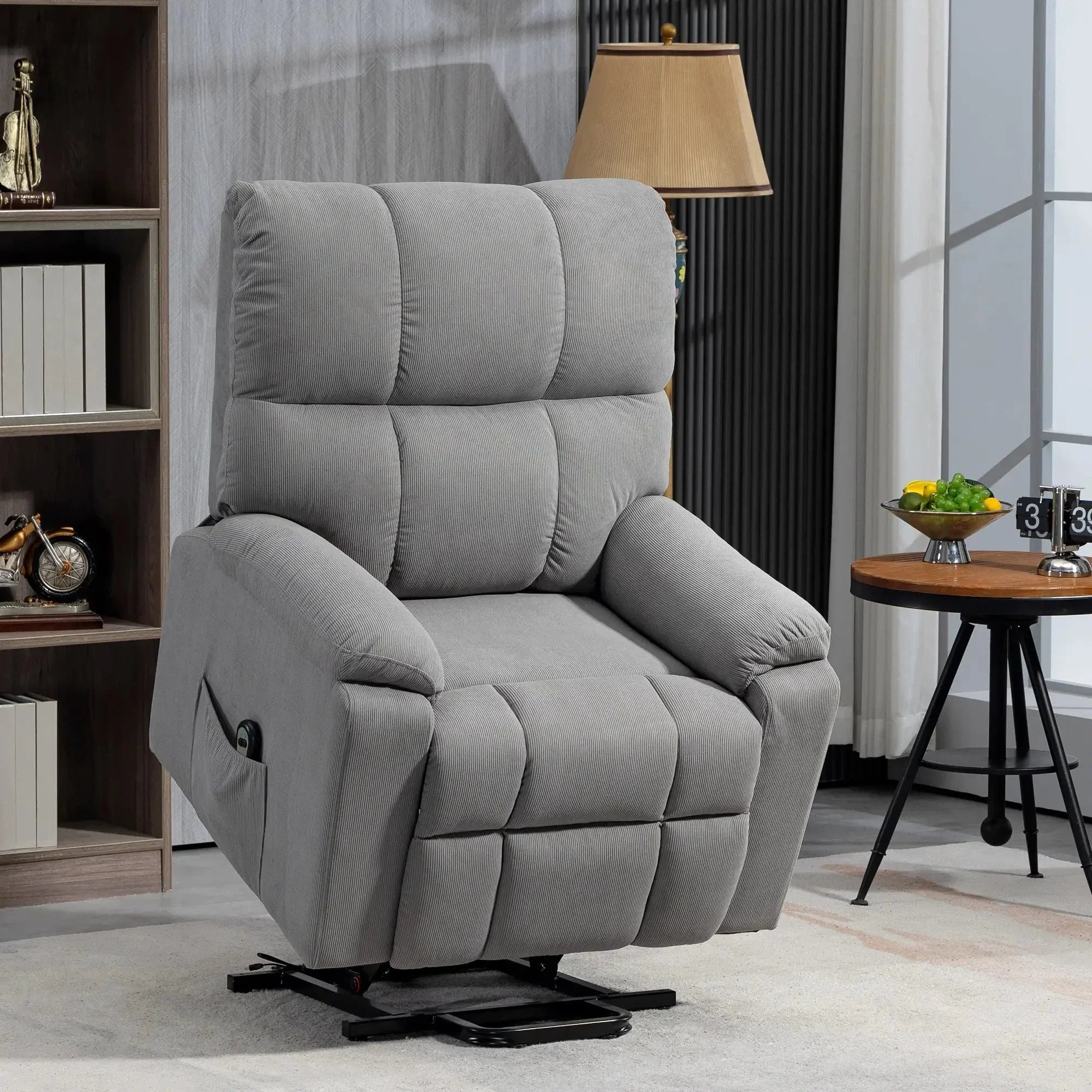 Microfibre Upholstered Power Lift Recliner Chair in Grey