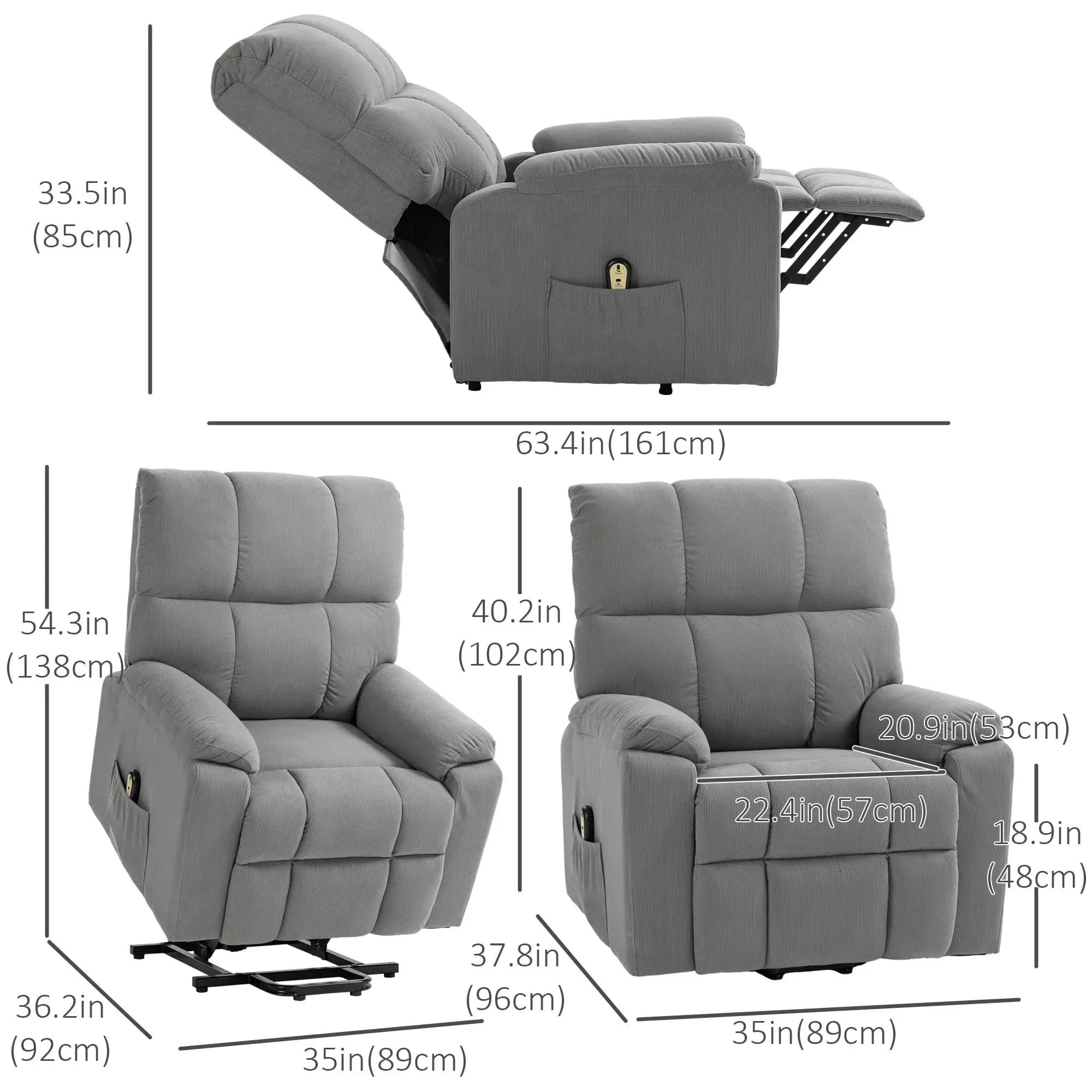 Microfibre Upholstered Power Lift Recliner Chair in Grey