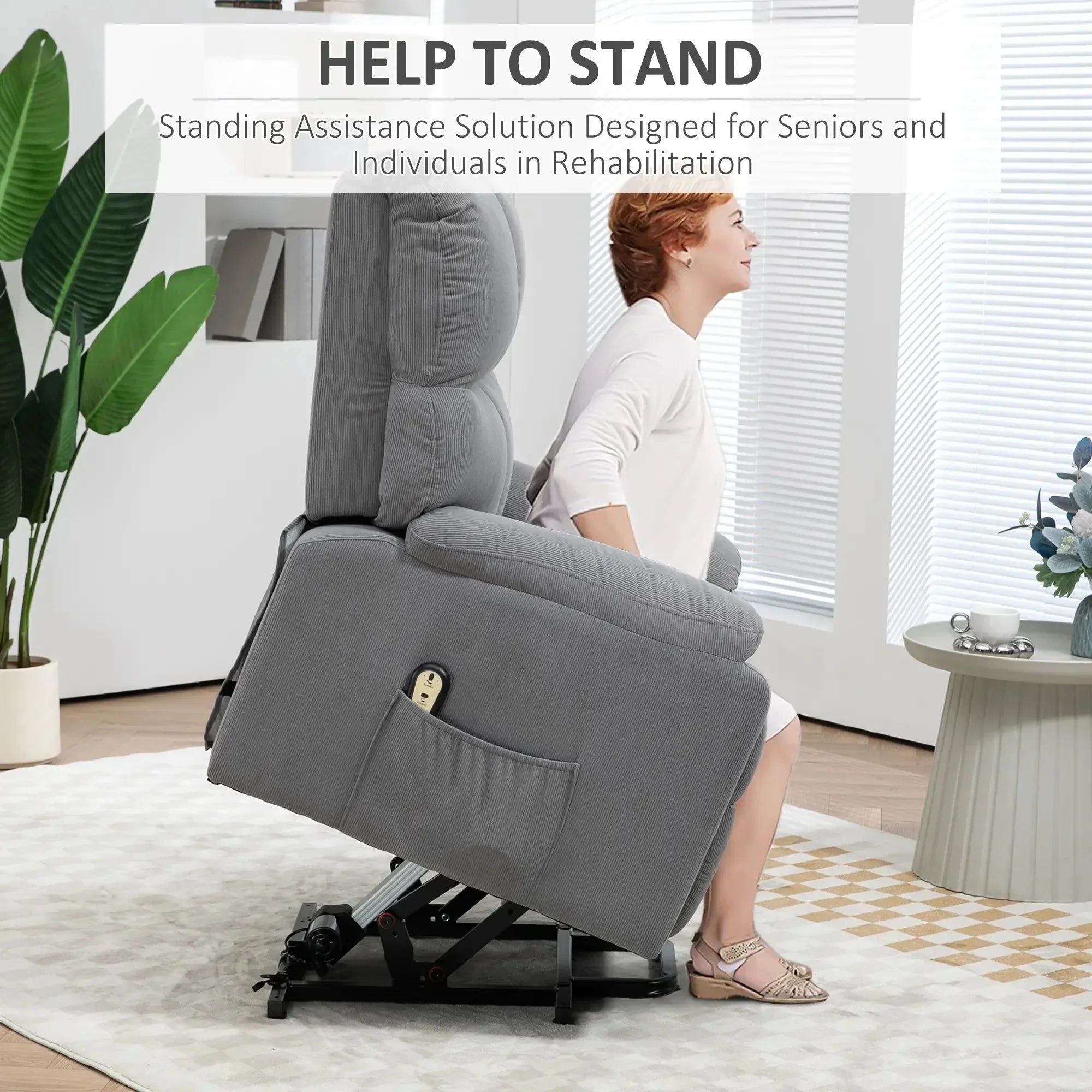 Microfibre Upholstered Power Lift Recliner Chair in Grey