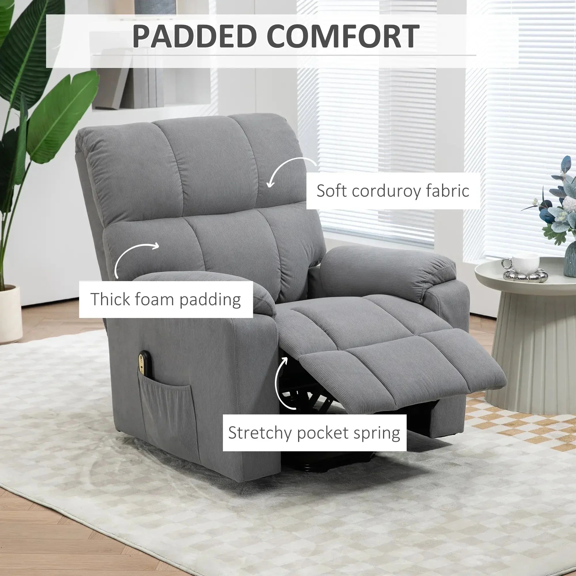 Microfibre Upholstered Power Lift Recliner Chair in Grey