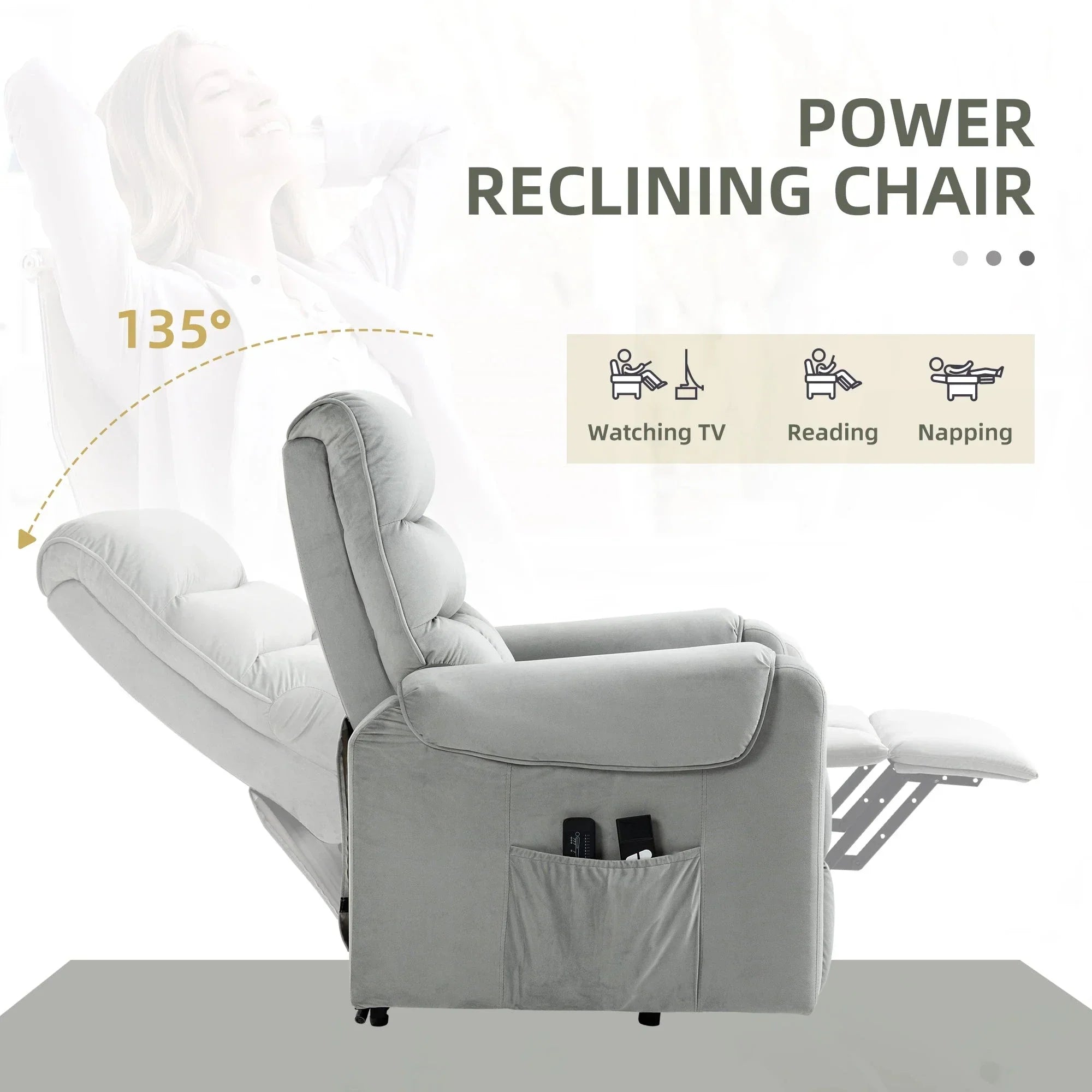 Power Massage Lift Recliner Chair with 8 Vibration Points in Grey