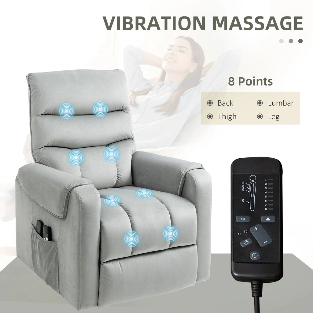 Power Massage Lift Recliner Chair with 8 Vibration Points in Grey