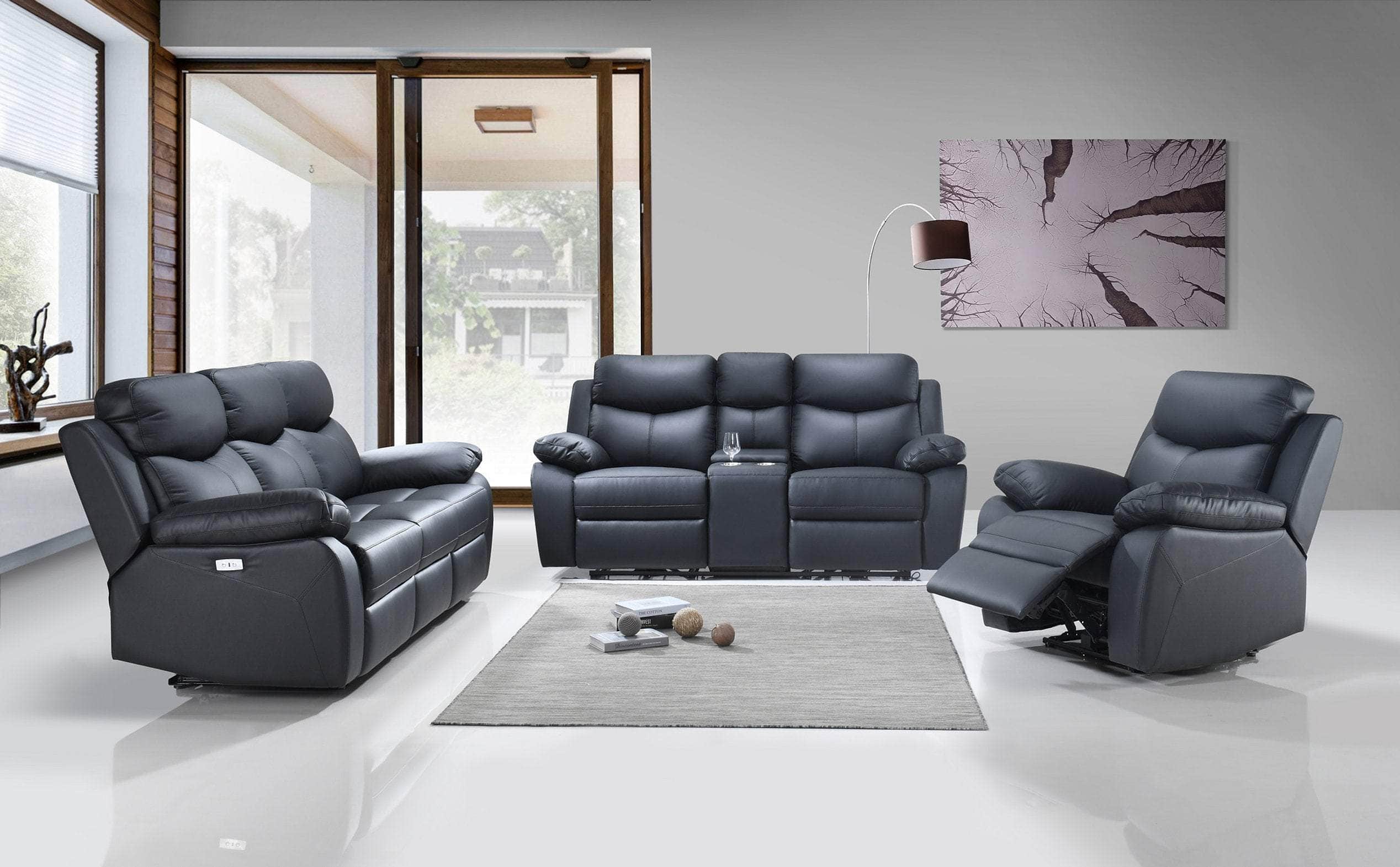 Whitby 3 Piece Power Reclining Sofa, Loveseat and Chair Set in Leather Match - Available in 2 Colours