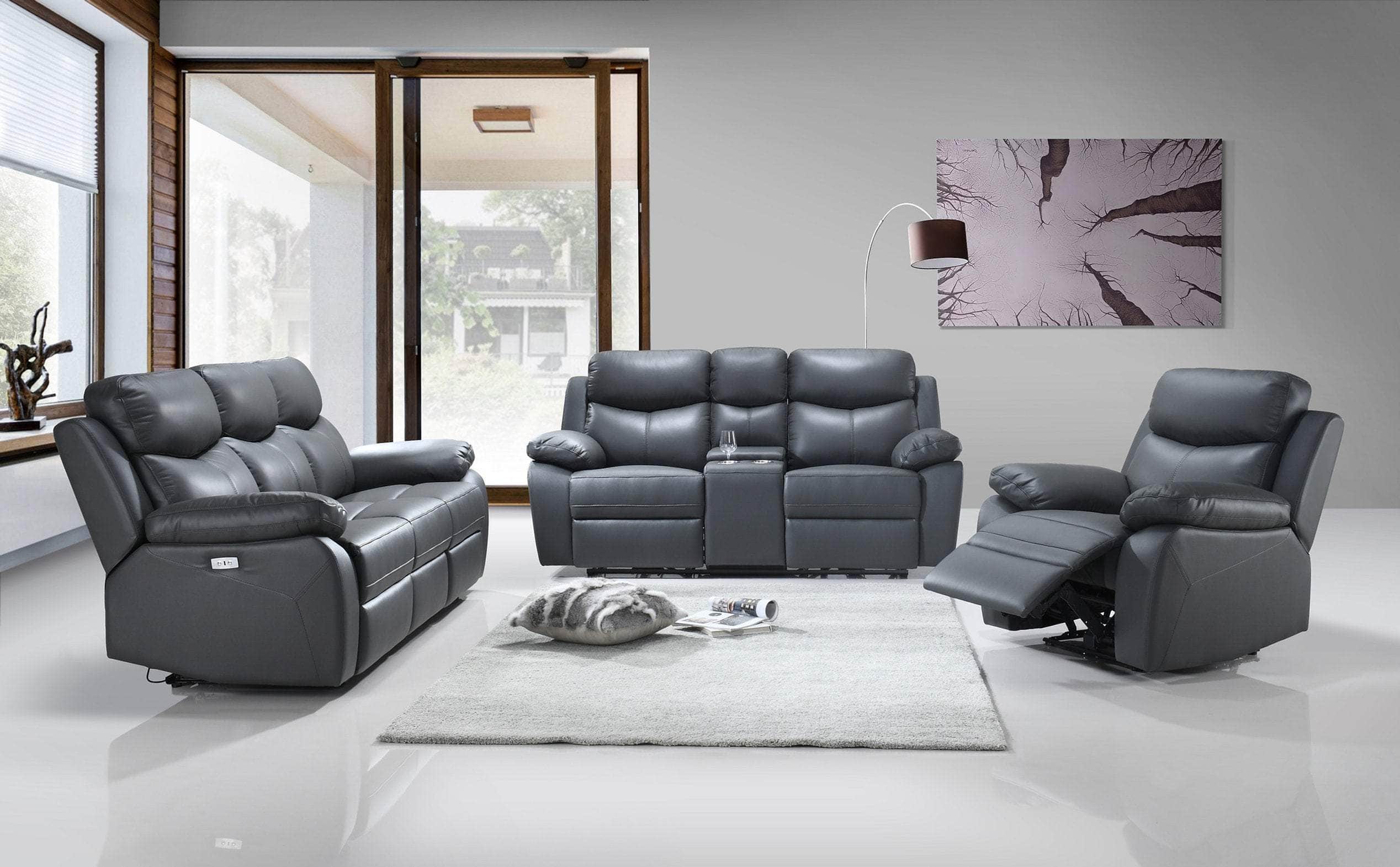 Whitby 3 Piece Power Reclining Sofa, Loveseat and Chair Set in Leather Match - Available in 2 Colours