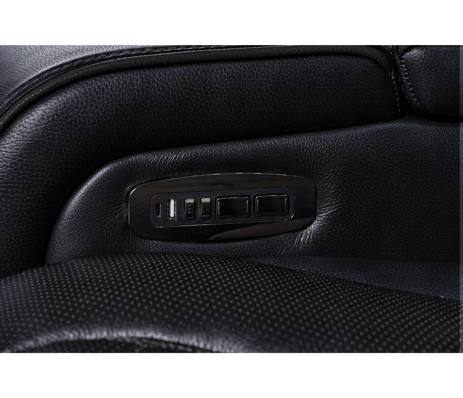 Nexus 38" Power Reclining Chair with Adjustable Headrest, Storage and Cupholders in Black Leather