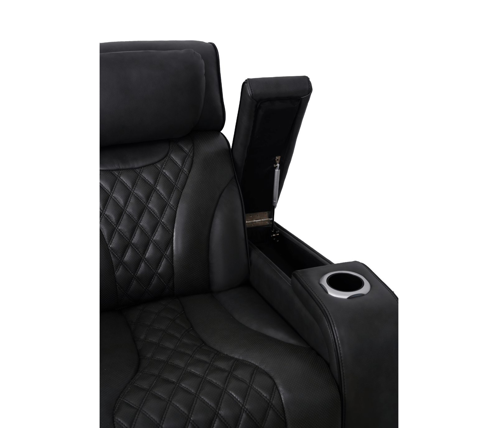 Nexus 38" Power Reclining Chair with Adjustable Headrest, Storage and Cupholders in Black Leather