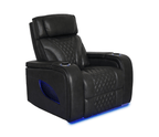Nexus 38" Power Reclining Chair with Adjustable Headrest, Storage and Cupholders in Black Leather