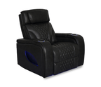Nexus 38" Power Reclining Chair with Adjustable Headrest, Storage and Cupholders in Black Leather
