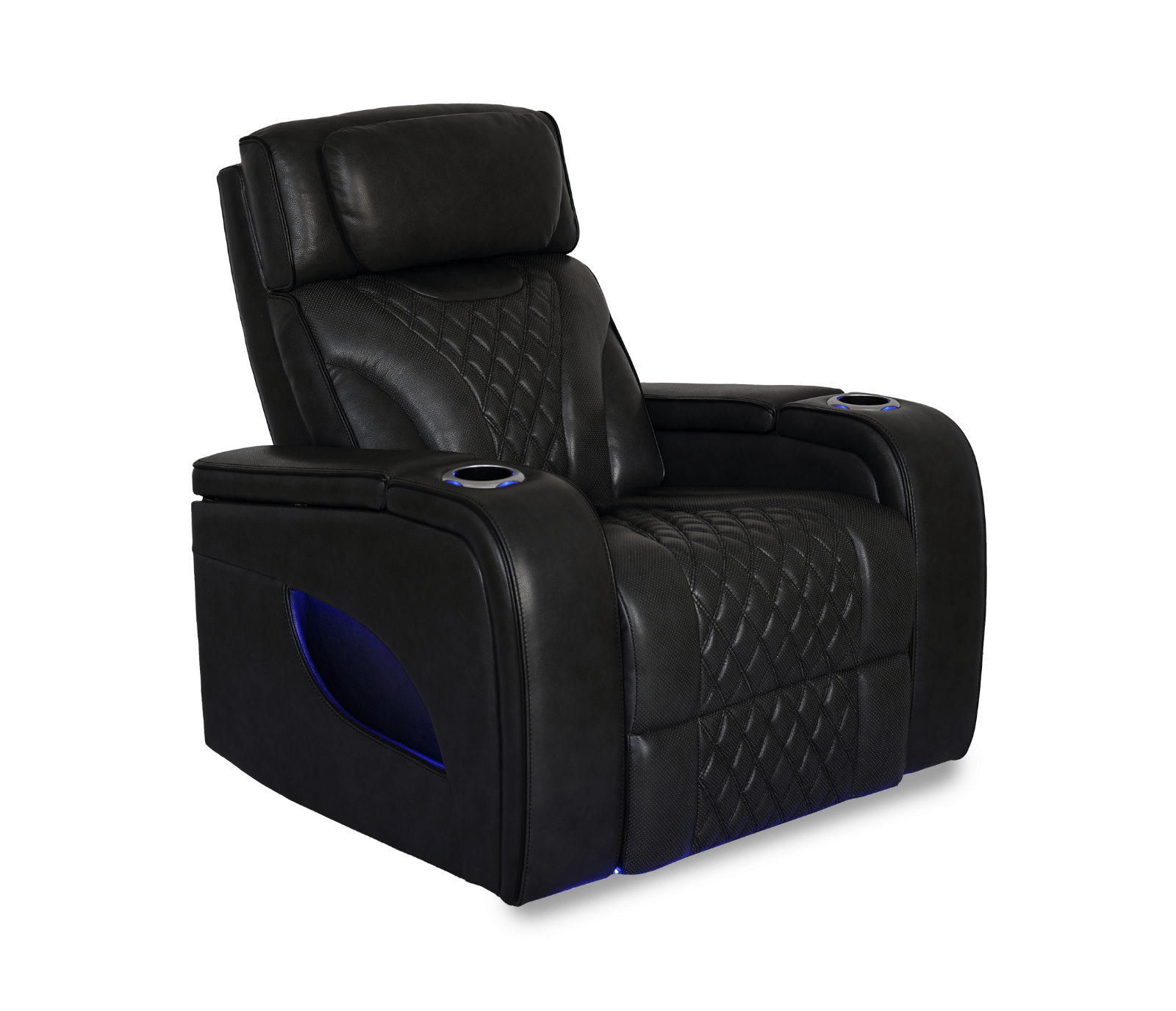 Nexus 38" Power Reclining Chair with Adjustable Headrest, Storage and Cupholders in Black Leather