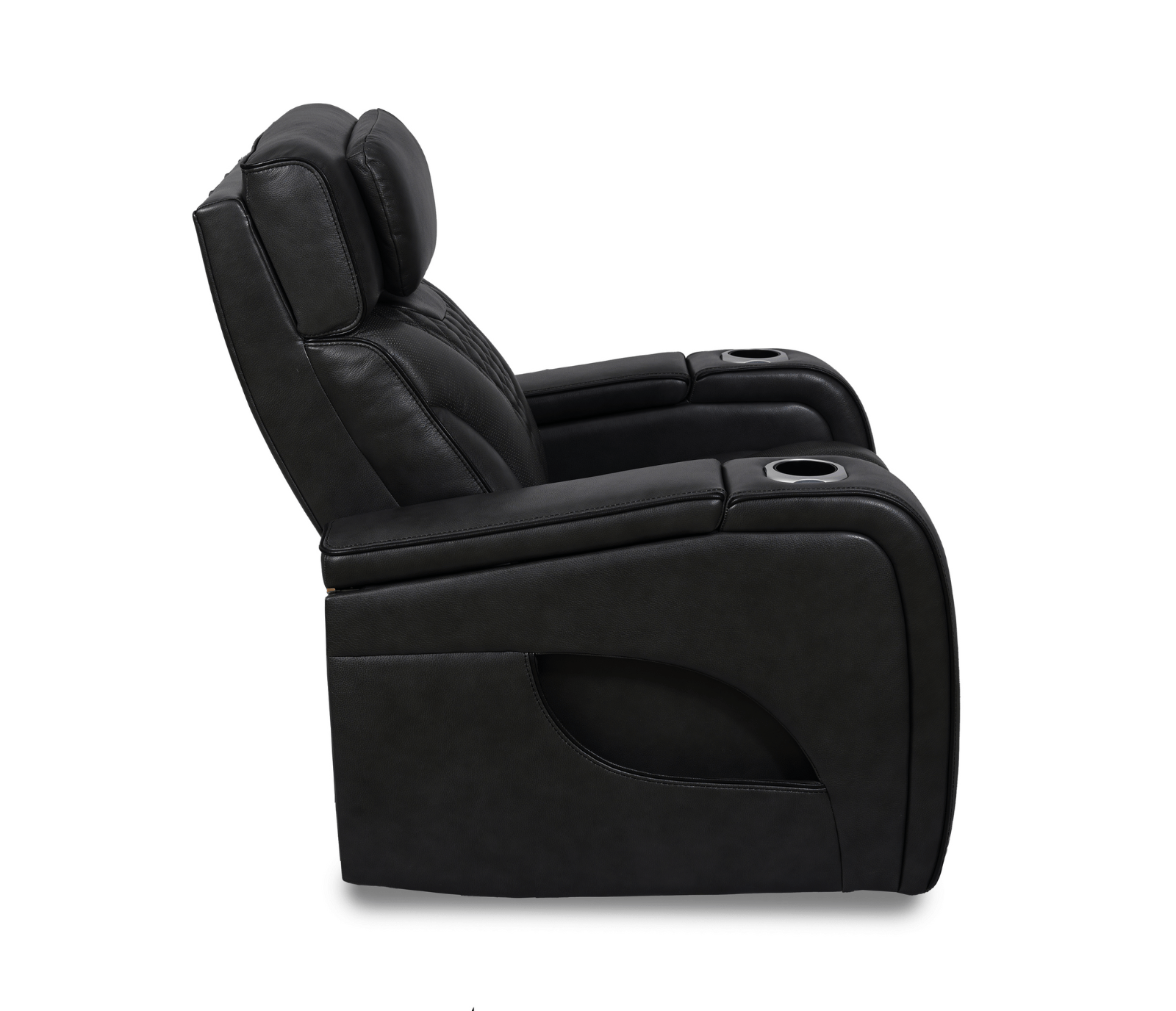 Nexus 38" Power Reclining Chair with Adjustable Headrest, Storage and Cupholders in Black Leather