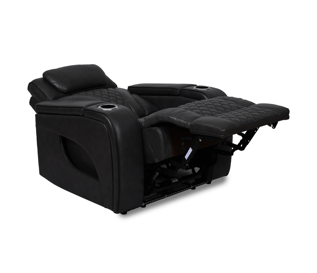 Nexus 38" Power Reclining Chair with Adjustable Headrest, Storage and Cupholders in Black Leather