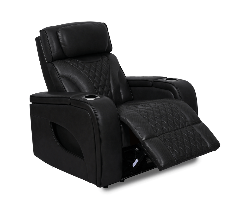 Nexus 38" Power Reclining Chair with Adjustable Headrest, Storage and Cupholders in Black Leather