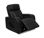 Nexus 38" Power Reclining Chair with Adjustable Headrest, Storage and Cupholders in Black Leather
