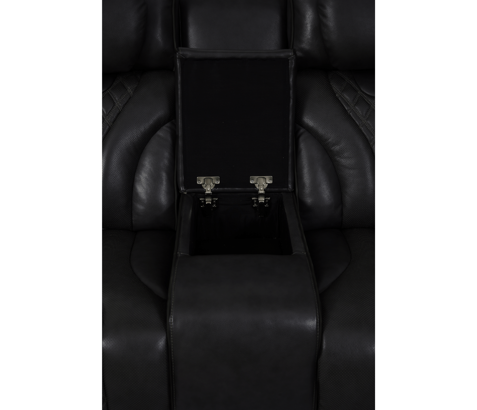 Nexus 74" Power Reclining Loveseat with Console, Adjustable Headrest, Storage and Cupholders in Black Leather