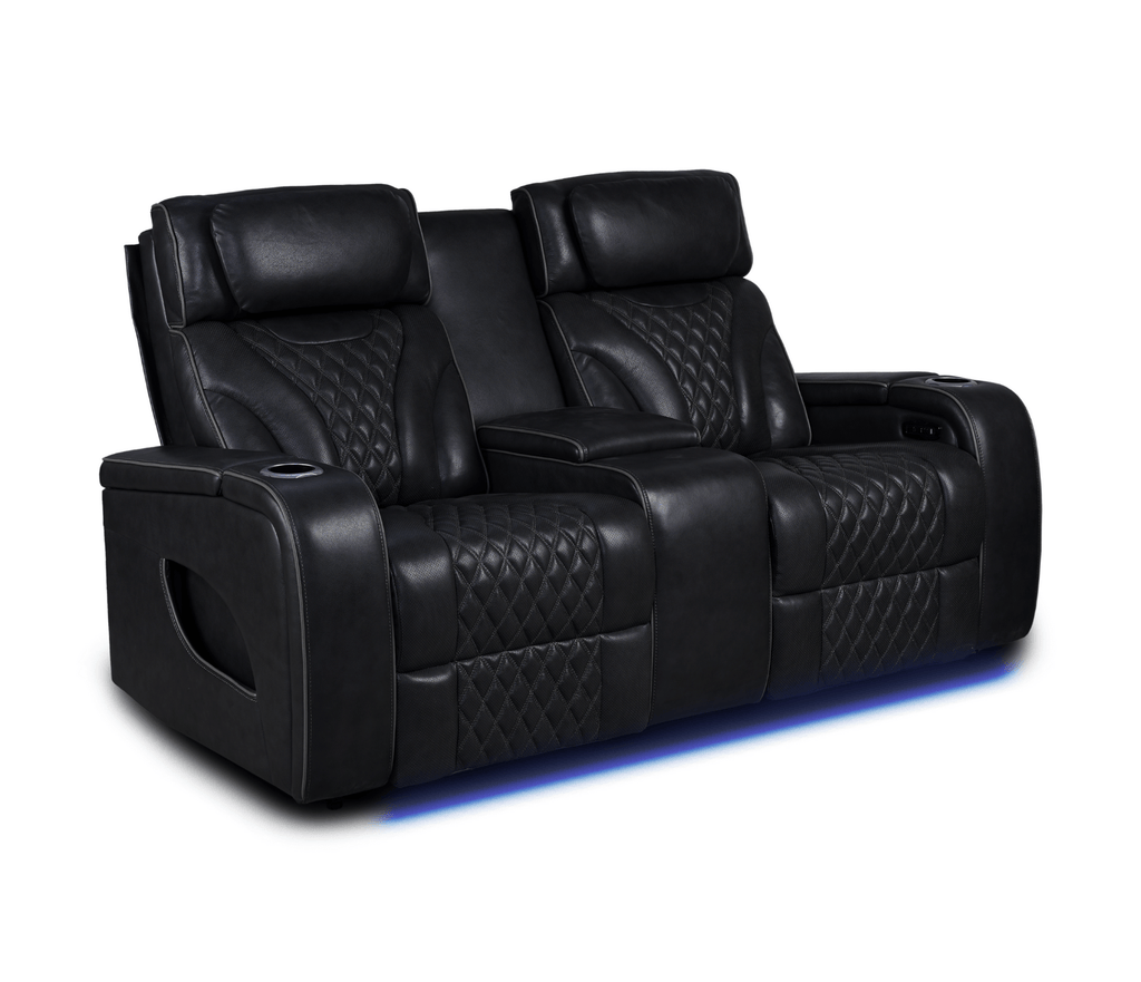 Nexus 74" Power Reclining Loveseat with Console, Adjustable Headrest, Storage and Cupholders in Black Leather