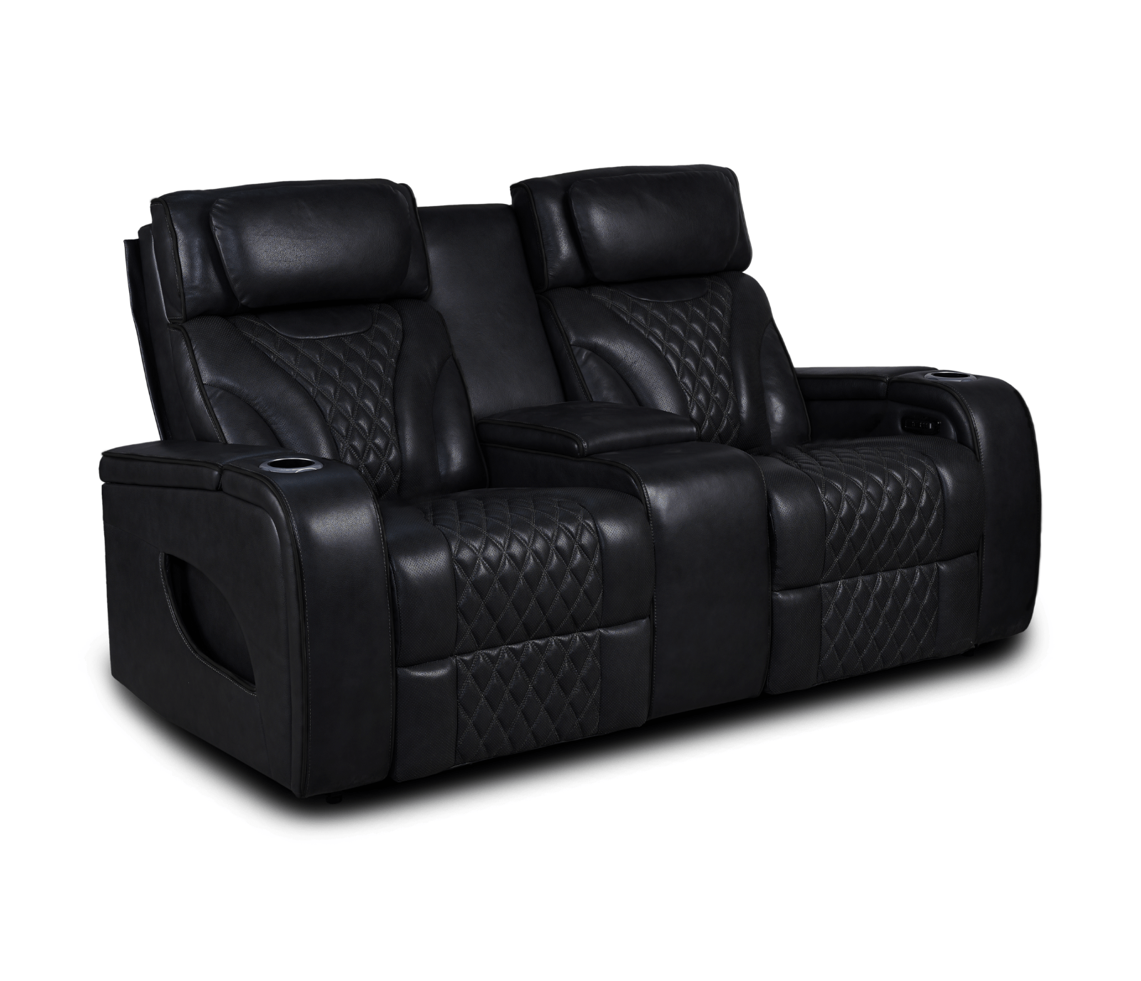 Nexus 74" Power Reclining Loveseat with Console, Adjustable Headrest, Storage and Cupholders in Black Leather