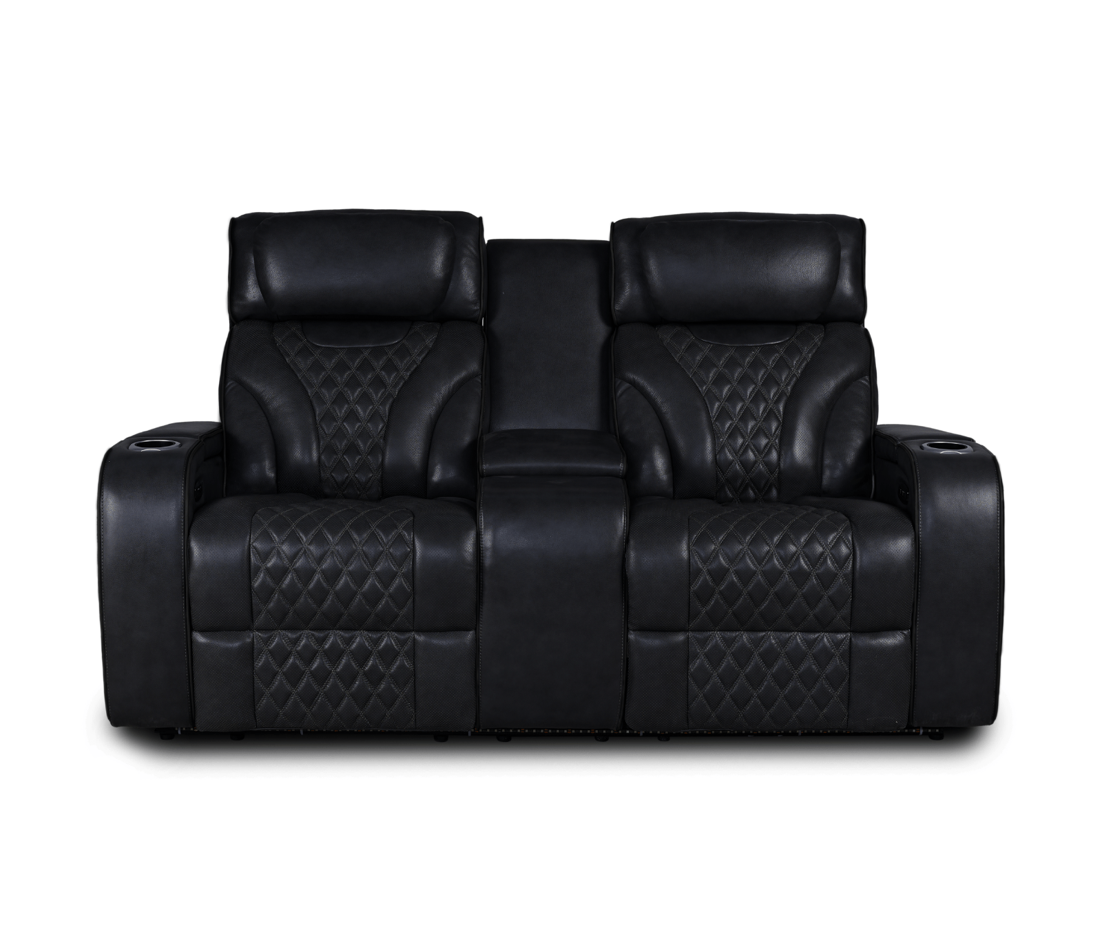 Nexus 74" Power Reclining Loveseat with Console, Adjustable Headrest, Storage and Cupholders in Black Leather