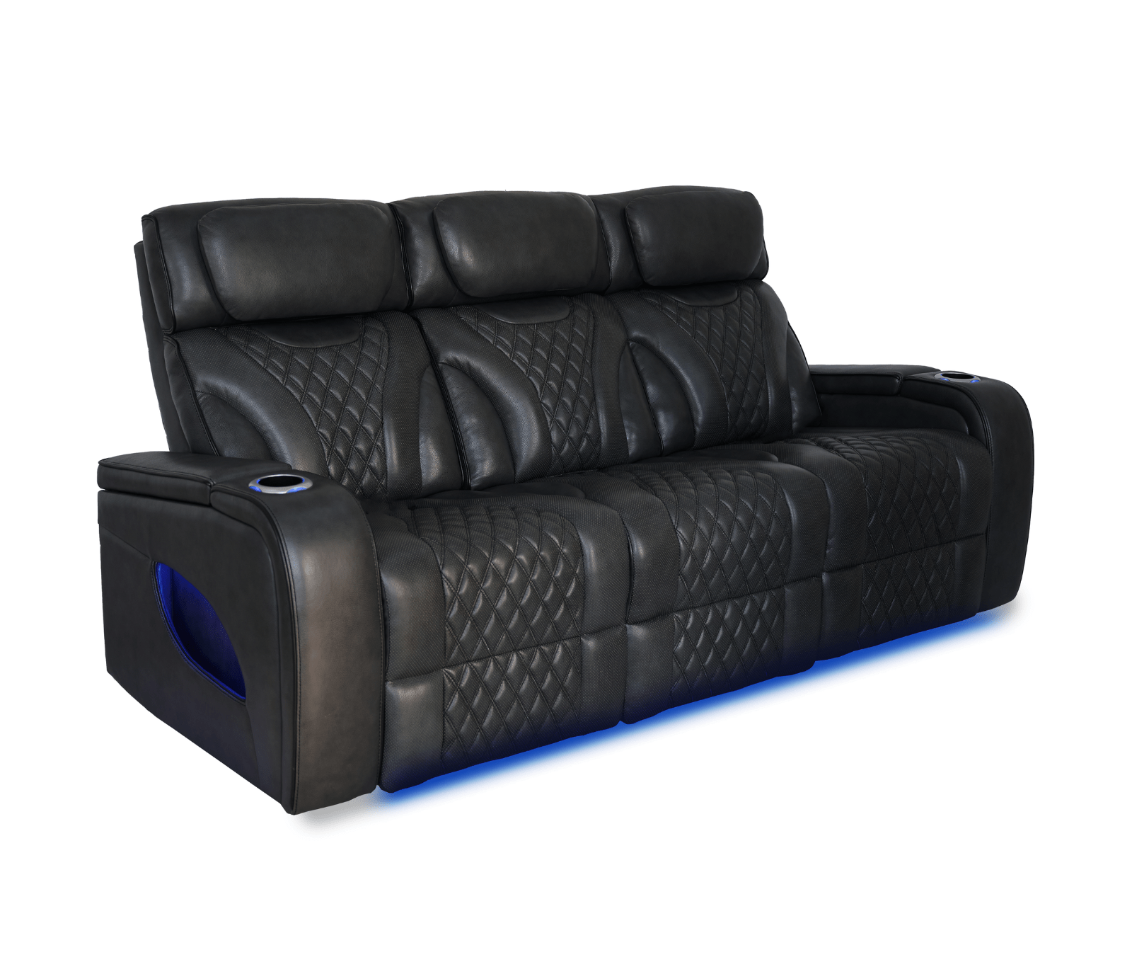 Nexus 86" Power Reclining Sofa with Adjustable Headrest, Storage and Cupholders in Black Leather