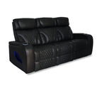 Nexus 86" Power Reclining Sofa with Adjustable Headrest, Storage and Cupholders in Black Leather