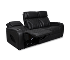 Nexus 86" Power Reclining Sofa with Adjustable Headrest, Storage and Cupholders in Black Leather