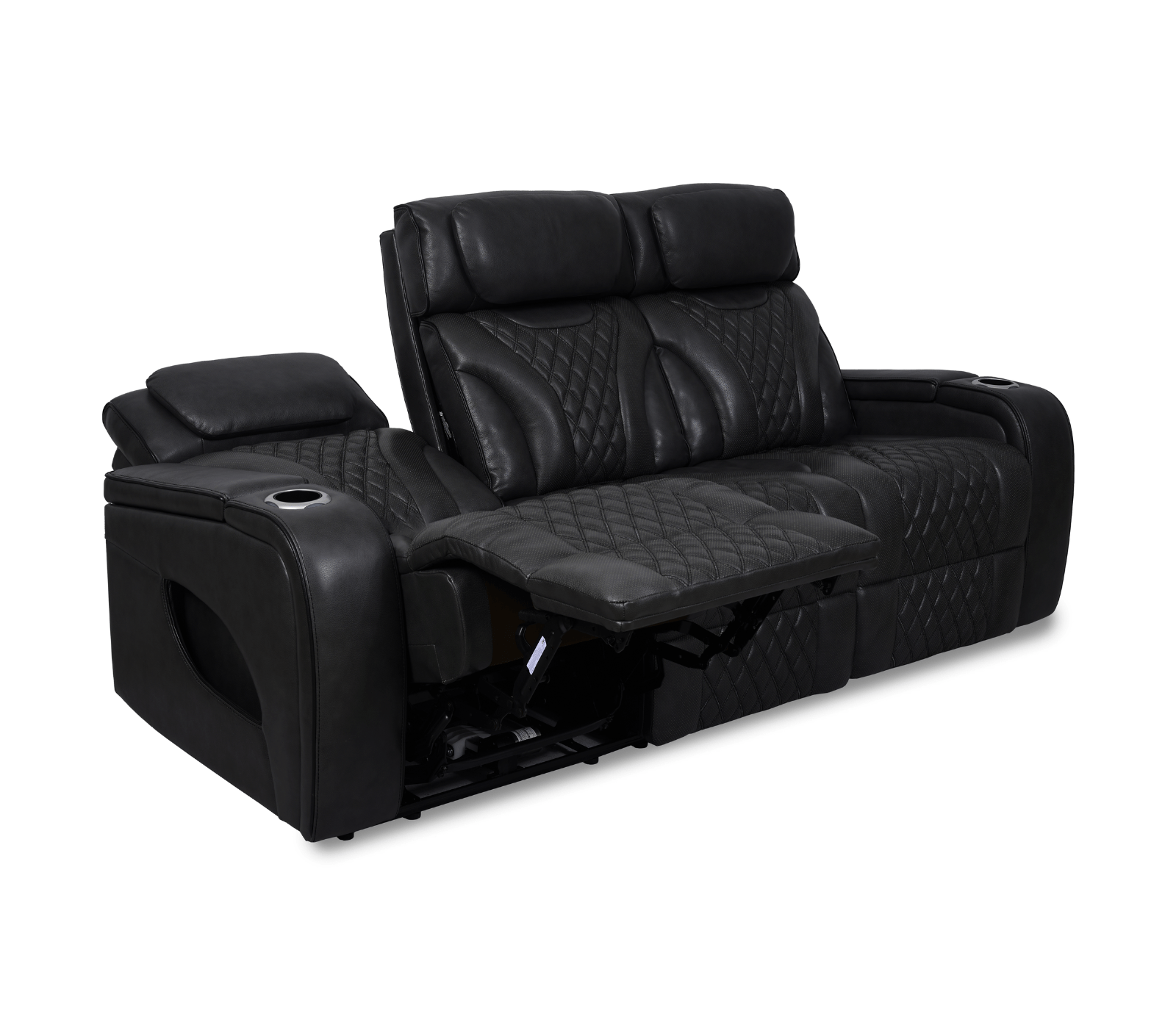 Nexus 86" Power Reclining Sofa with Adjustable Headrest, Storage and Cupholders in Black Leather