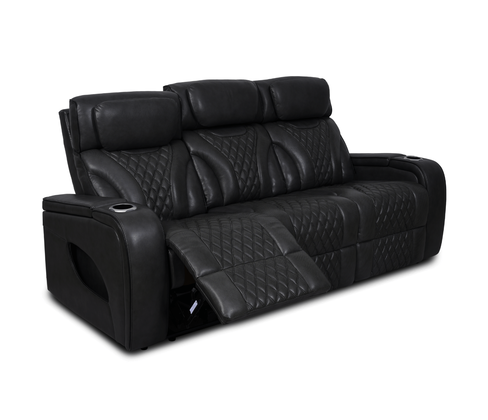 Nexus 86" Power Reclining Sofa with Adjustable Headrest, Storage and Cupholders in Black Leather