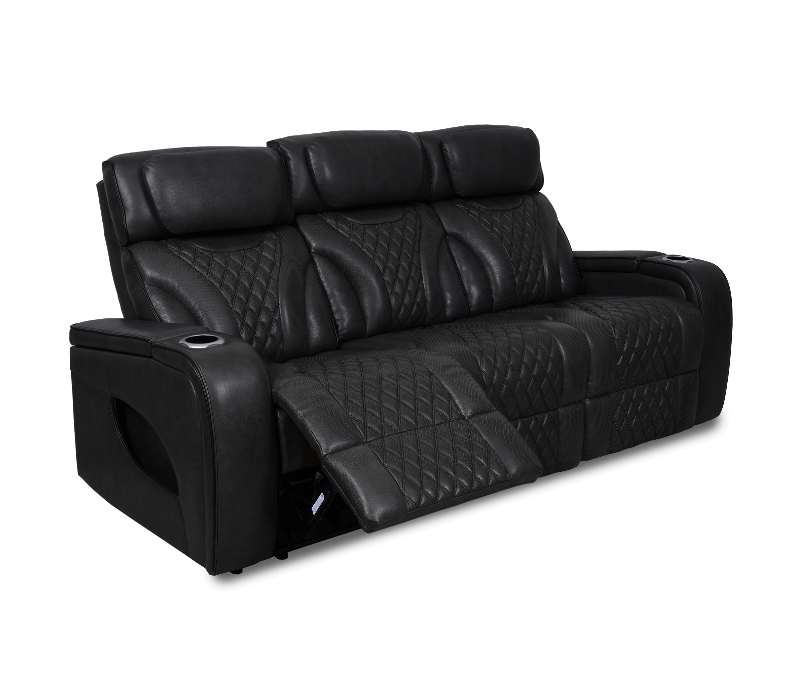 Nexus 86" Power Reclining Sofa with Adjustable Headrest, Storage and Cupholders in Black Leather