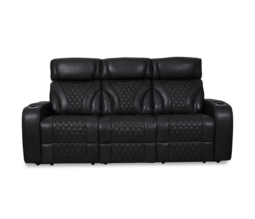 Nexus 86" Power Reclining Sofa with Adjustable Headrest, Storage and Cupholders in Black Leather
