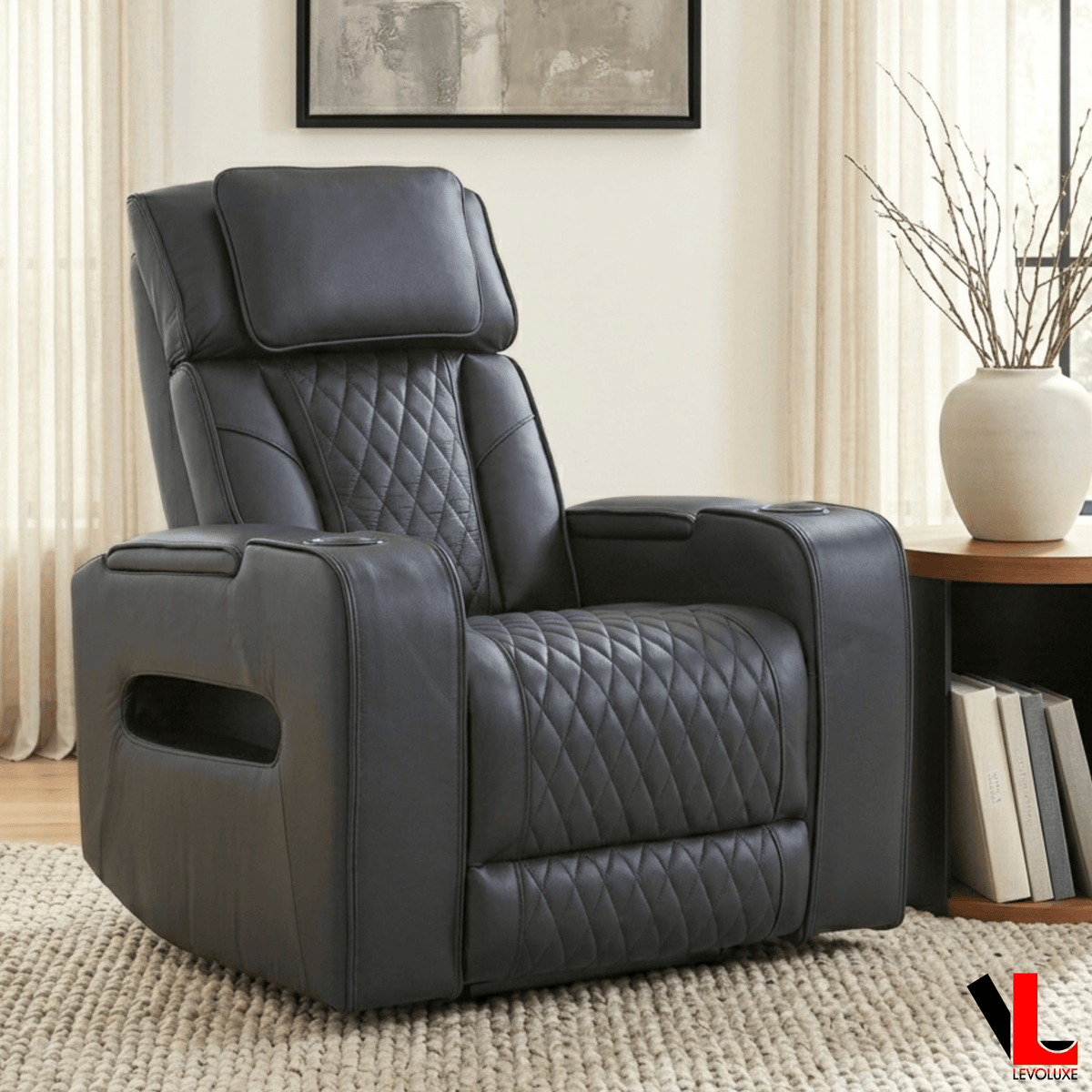 Levoluxe Colton 37" Leather Match Power Glider Reclining Chair with Power Headrest, Cupholders and Storage, image 1