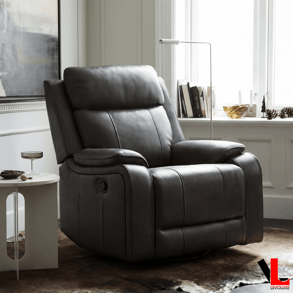 Levoluxe Chair Brindle 36.5" Leather Match Swivel Glider Reclining Chair - Available in 2 Colours