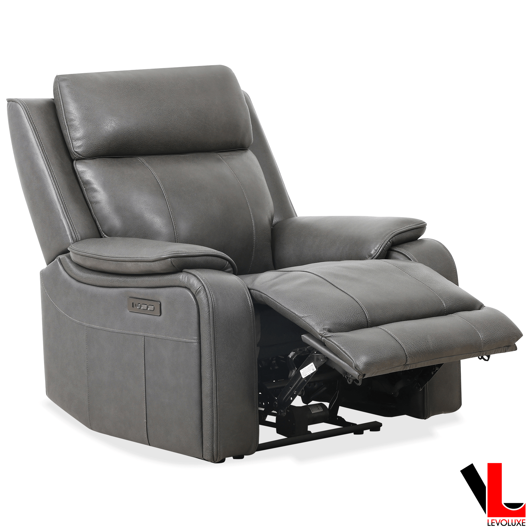 Levoluxe Chair Brindle 36.5" Power Reclining Chair in Charcoal Leather Match