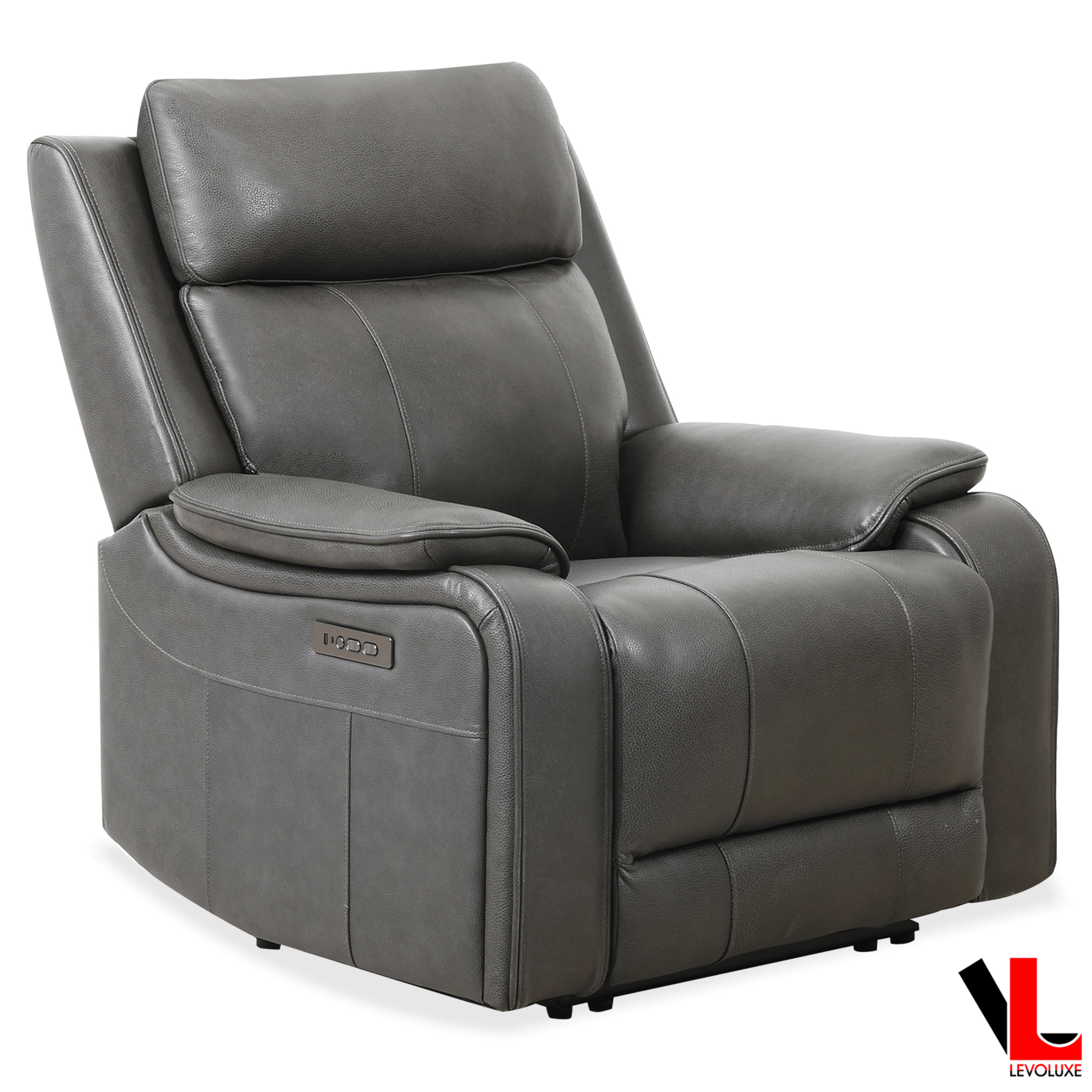 Levoluxe Chair Brindle 36.5" Power Reclining Chair in Charcoal Leather Match